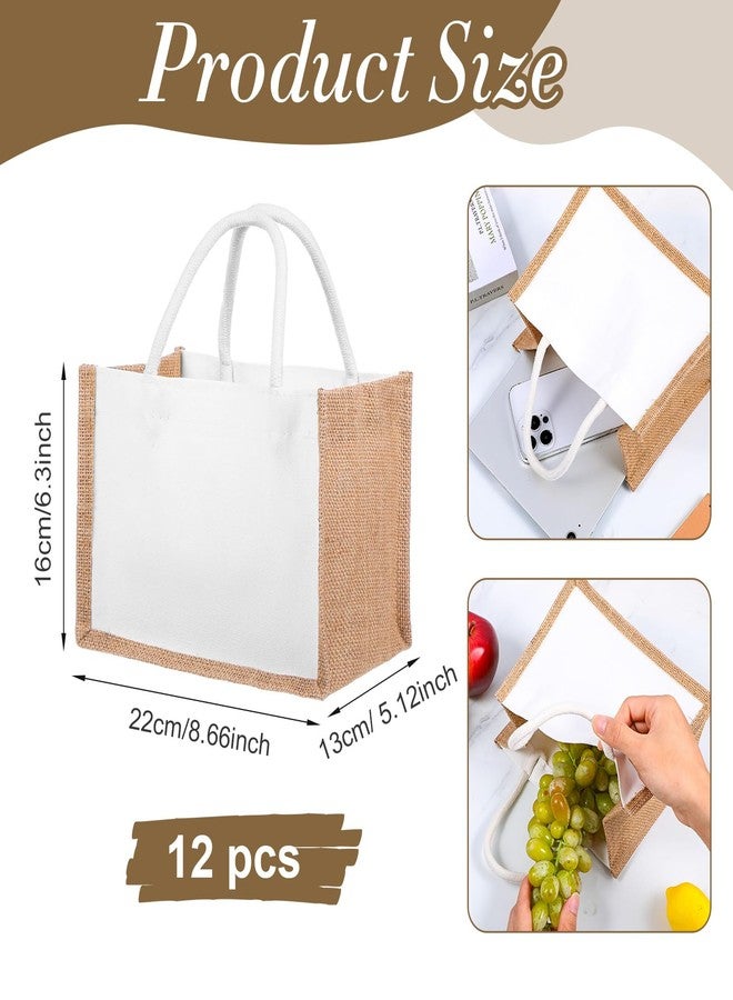 Limbeuuu 12 Pieces Jute Tote Bags Burlap Tote Beach Bags with Handles Reusable Waterproof Totes Shopping Bag Blank DIY Canvas Gift Bag - Image 2